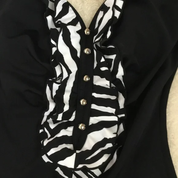 Maxine of Hollywood Instant minimizer Black one piece Swimsuit with Ruffles - Picture 2 of 12